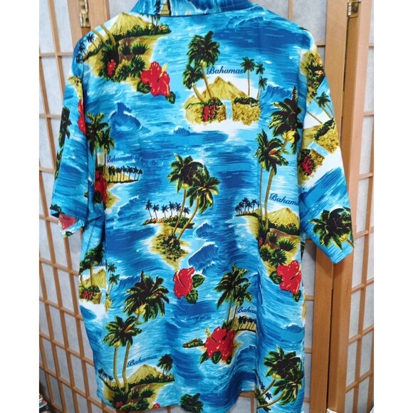 Rina Bahama’s Bright Blue Island Scene Shirt XL Resort Wear Tropical Hawaiian - Picture 3 of 9
